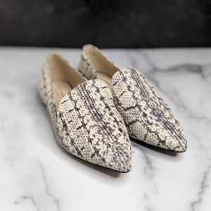 Cole Haan white & black snake skin embossed leather pointed loafers